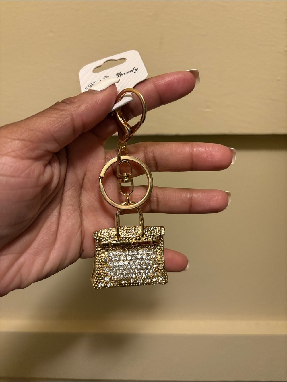 Elegant Gold Crystal Purse Keychain by